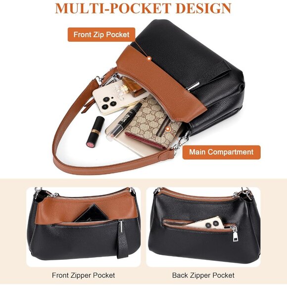 Genuine Leather Black Brown Crossbody Bag Women Small Hobo Shoulder Purse Straps - Picture 5 of 8